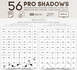 极品PS笔刷－56支高清的不同类型的阴影画笔(含PNG/PSD文件)：56 Pro Shadows